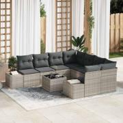 vidaXL Trädgårdsoffset 9 pcs Ljusgrå Poly rattan