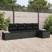 vidaXL Trädgårdsoffset 5 pcs Svart Poly rattan