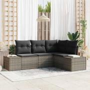 vidaXL Trädgårdsoffset 4 pcs Grå Poly rattan