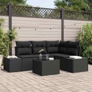vidaXL Trädgårdsoffset 5 pcs Svart Poly rattan