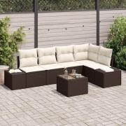 vidaXL Trädgårdsoffset 6 pcs Brun Poly rattan