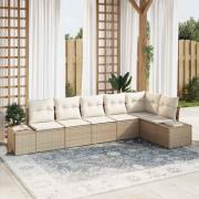 vidaXL Trädgårdsoffset med kudde 6 pcs Beige, kräm Poly rattan