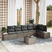 vidaXL Trädgårdsoffset med kudde 7 pcs Grå Poly rattan