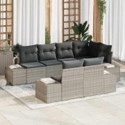 vidaXL Trädgårdsoffset med kudde 7 pcs Ljusgrå Poly rattan