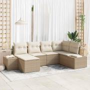 vidaXL Trädgårdsoffset med kudde 6 pcs Beige och kräm Poly rattan