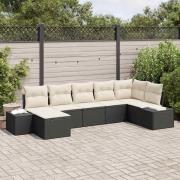 vidaXL Trädgårdsoffset med kudde 7 pcs Svart Poly rattan