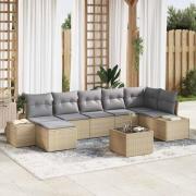 vidaXL Trädgårdsoffset med kudde 8 pcs Beige Poly rattan