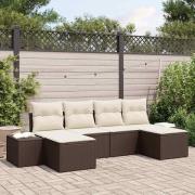 vidaXL Trädgårdsoffset med kudde 6 pcs Brun Poly rattan