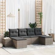 vidaXL Trädgårdsoffset med kudde 6 pcs Grå Poly rattan