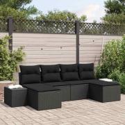 vidaXL Trädgårdsoffset med kudde 6 pcs Svart Poly rattan