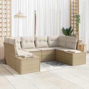 vidaXL Trädgårdsoffset med kudde 6 pcs Beige Poly rattan
