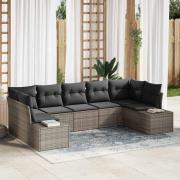 vidaXL Trädgårdsoffset med kudde 7 pcs Grå Poly rattan