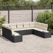 vidaXL Trädgårdsoffset med kudde 9 pcs Svart Poly rattan