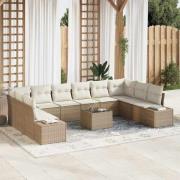 vidaXL Trädgårdsoffset med kudde 11 pcs Beige Poly rattan