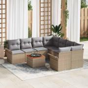 vidaXL Trädgårdsoffset 9 pcs Beige Poly rattan