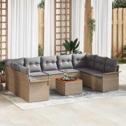vidaXL Trädgårdsoffset 10 pcs Beige Poly rattan