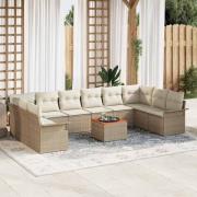 vidaXL Trädgårdsoffset 11 pcs Beige Poly rattan
