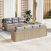 vidaXL Trädgårdsoffset med kudde 8 pcs Beige konstrotting