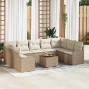 vidaXL Trädgårdsoffset 10 pcs Beige Poly rattan