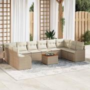 vidaXL Trädgårdsoffset 11 pcs Beige Poly rattan