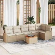 vidaXL Trädgårdsoffset 7 pcs Beige Poly rattan