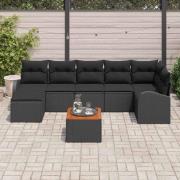vidaXL Trädgårdsoffset 8 pcs Svart Poly rattan
