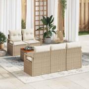 vidaXL Trädgårdsoffset med kudde 6 pcs Beige Poly rattan