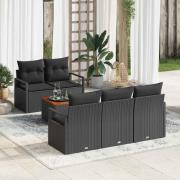 vidaXL Trädgårdsoffset med kudde 6 pcs Svart Poly rattan
