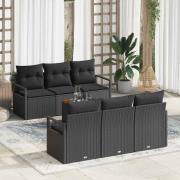 vidaXL Trädgårdsoffset med kudde 7 pcs Svart Poly rattan