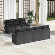 vidaXL Trädgårdsoffset med kudde 8 pcs Svart Poly rattan