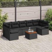 vidaXL Trädgårdsoffset med kudde 8 pcs Svart Poly rattan