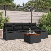vidaXL Trädgårdsoffset med kudde 6 pcs Svart Poly rattan
