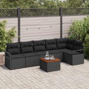 vidaXL Trädgårdsoffset med kudde 7 pcs Svart Poly rattan