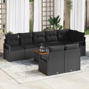 vidaXL Trädgårdsoffset med kudde 9 pcs Svart Poly rattan