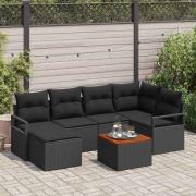 vidaXL Trädgårdsoffset med kudde 7 pcs Svart Poly rattan