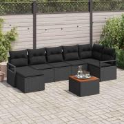 vidaXL Trädgårdsoffset med kudde 8 pcs Svart Poly rattan