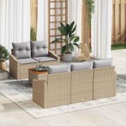 vidaXL Trädgårdsoffset med kudde 6 pcs Beige Poly rattan
