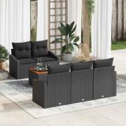 vidaXL Trädgårdsoffset med kudde 6 pcs Svart Poly rattan