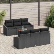 vidaXL Trädgårdsoffset med kudde 7 pcs Svart Poly rattan