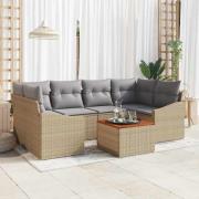 vidaXL Trädgårdsoffset med kudde 7 pcs Beige Poly rattan