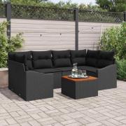vidaXL Trädgårdsoffset med kudde 7 pcs Svart Poly rattan