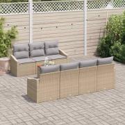 vidaXL Trädgårdsoffset med kudde 8 pcs Beige Poly rattan
