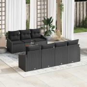 vidaXL Trädgårdsoffset med kudde 8 pcs Svart Poly rattan