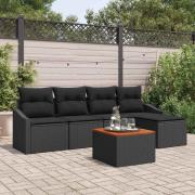 vidaXL Trädgårdsoffset med kudde 6 pcs Svart Poly rattan