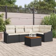 vidaXL Trädgårdsoffset med kudde 6 pcs Svart Poly rattan