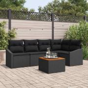 vidaXL Trädgårdsoffset med kudde 6 pcs Svart Poly rattan