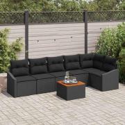 vidaXL Trädgårdsoffset med kudde 7 pcs Svart Poly rattan