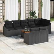 vidaXL Trädgårdsoffset med kudde 9 pcs Svart Poly rattan