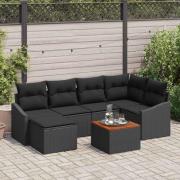 vidaXL Trädgårdsoffset med kudde 7 pcs Svart Poly rattan