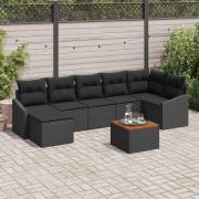 vidaXL Trädgårdsoffset med kudde 8 pcs Svart Poly rattan